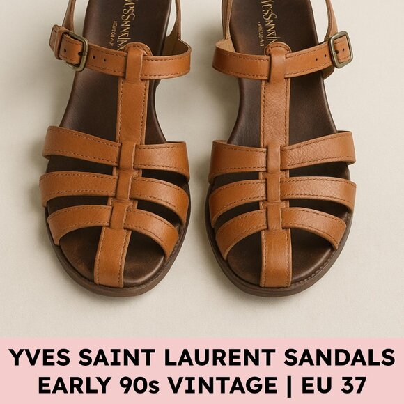 Yves Saint Laurent Leather Slingback Woven Vintage Sandals EU 37 US 6.5 - Picture 1 of 16